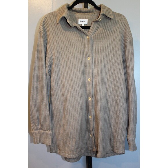 MATE THE LABEL Women’s Organic Waffle Button Up Long Sleeve Shirt BRK Brown - Picture 1 of 8